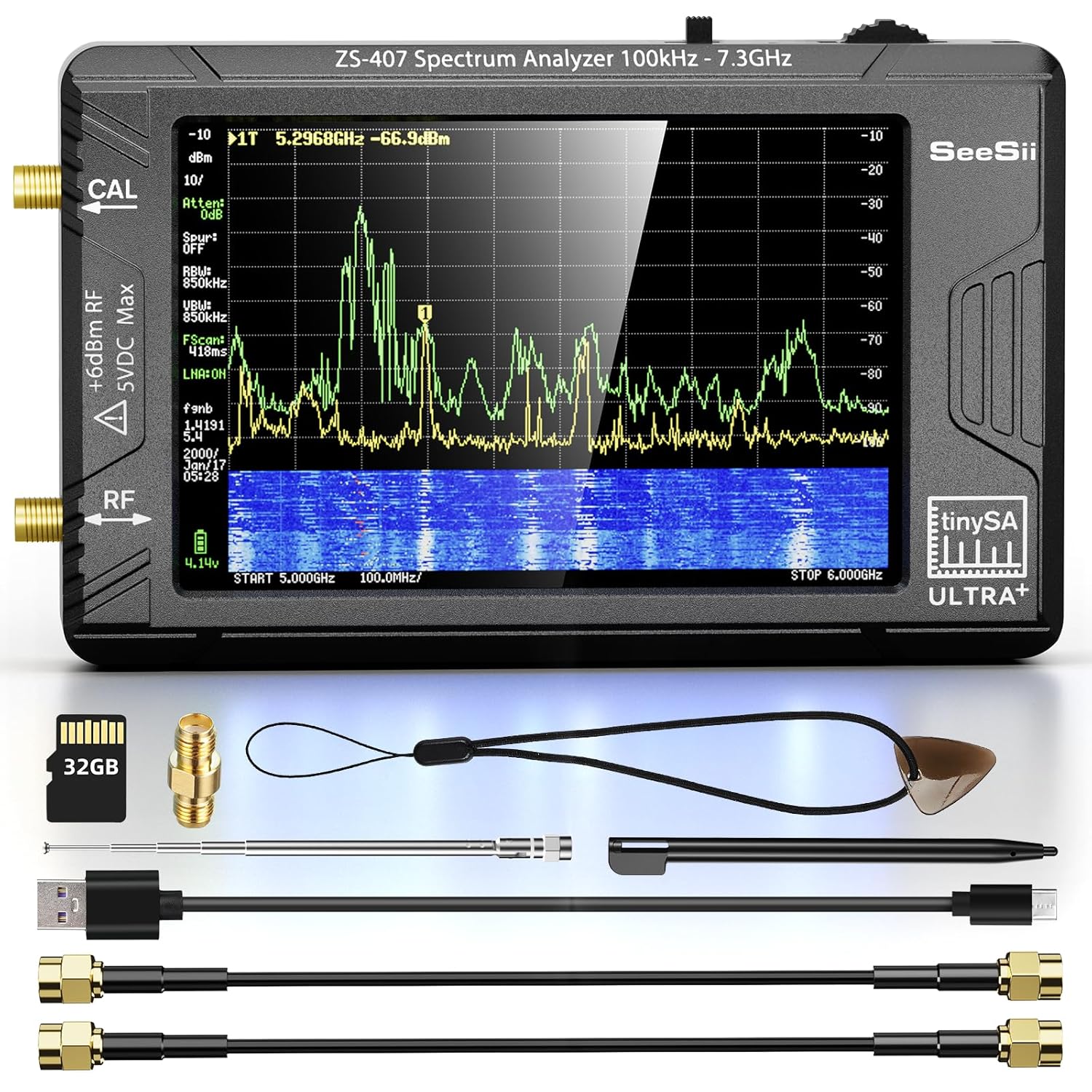SeeSii TinySA Ultra+ ZS407 Spectrum Analyzer for RF Testing