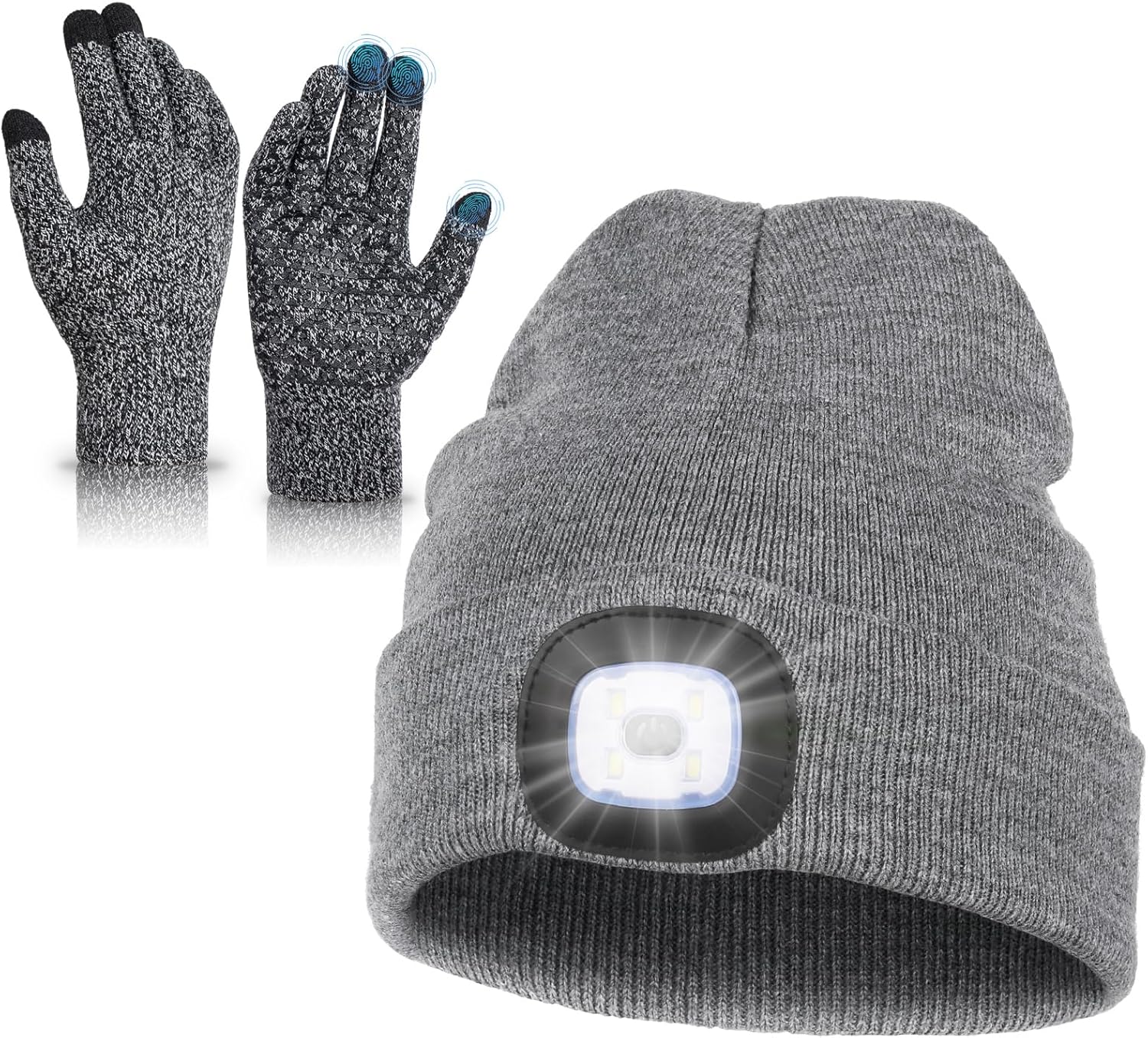 USB Rechargeable LED Beanie & Gloves Set - Stay Warm & Visible!