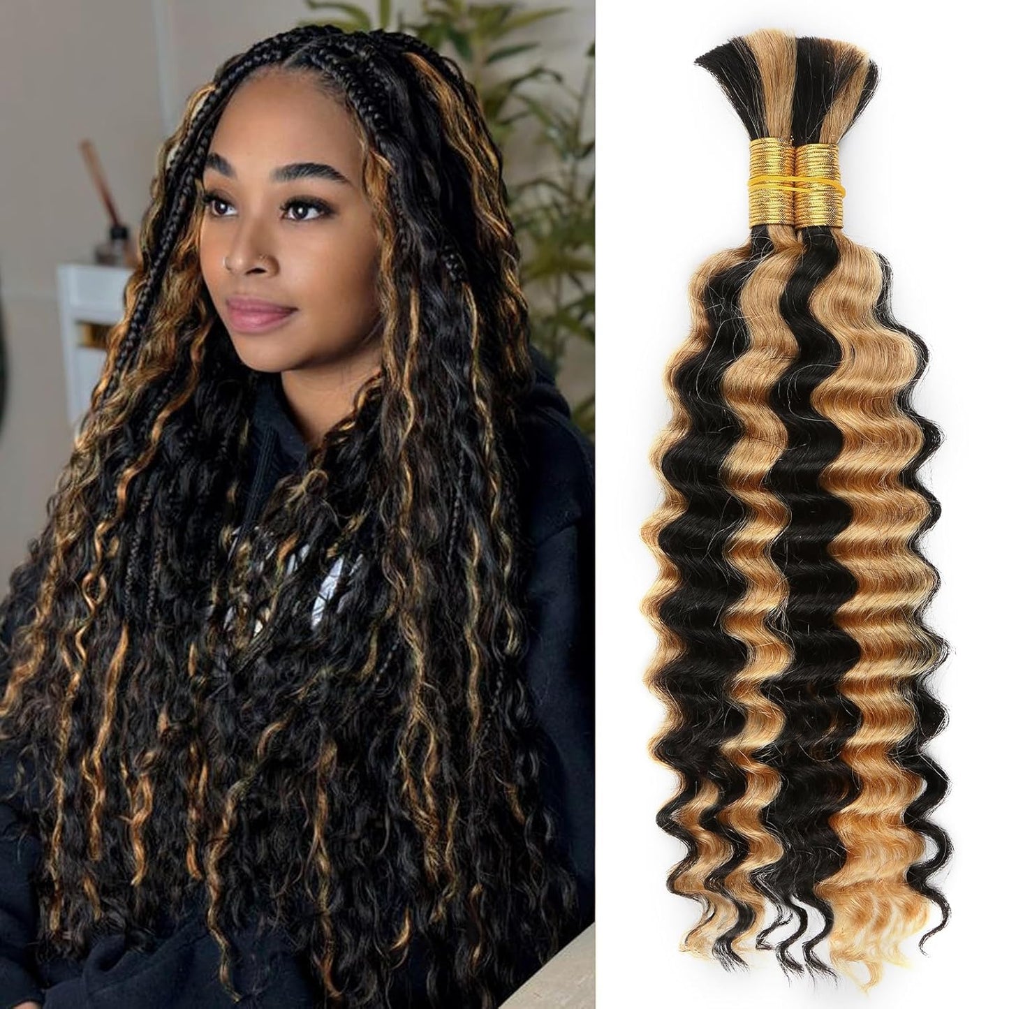 Human Braiding Hair 22 Inch 100g Ombre Highlight Deep Wave