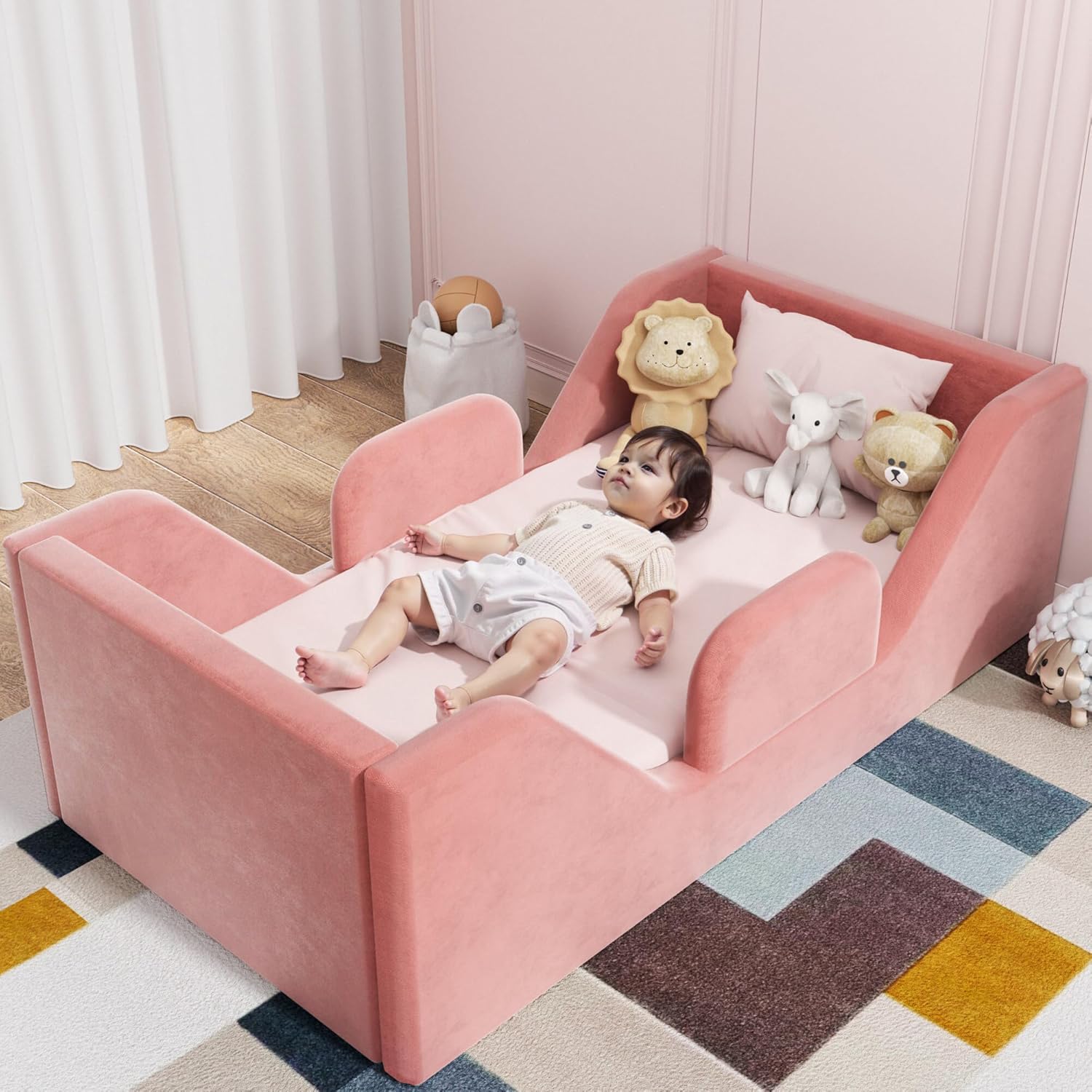 Toddler Floor Bed with Extra Safety Guardrails for Kids