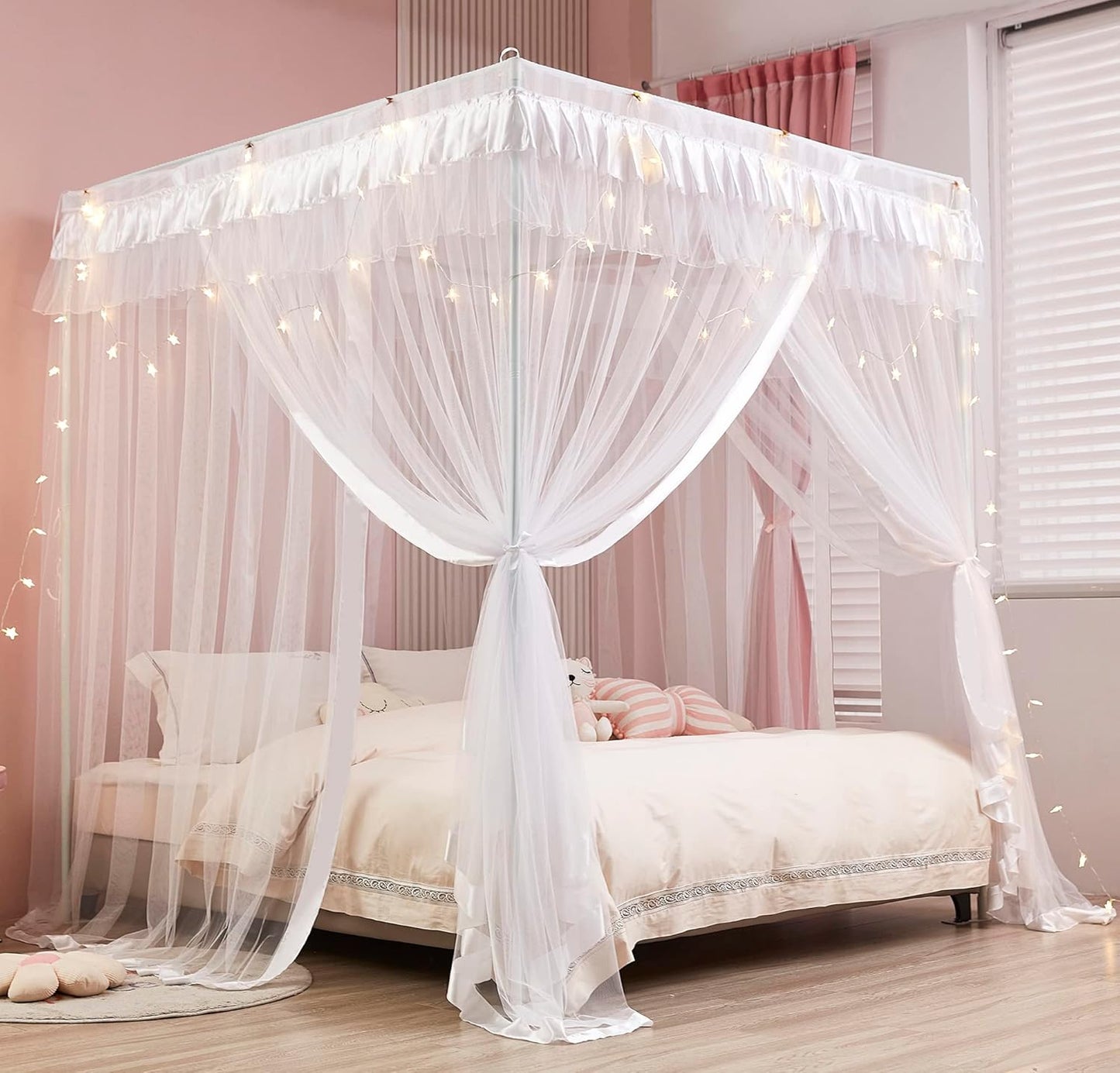 Mengersi Princess 4 Corners Post Bed Curtain Canopy Mosquito Net
