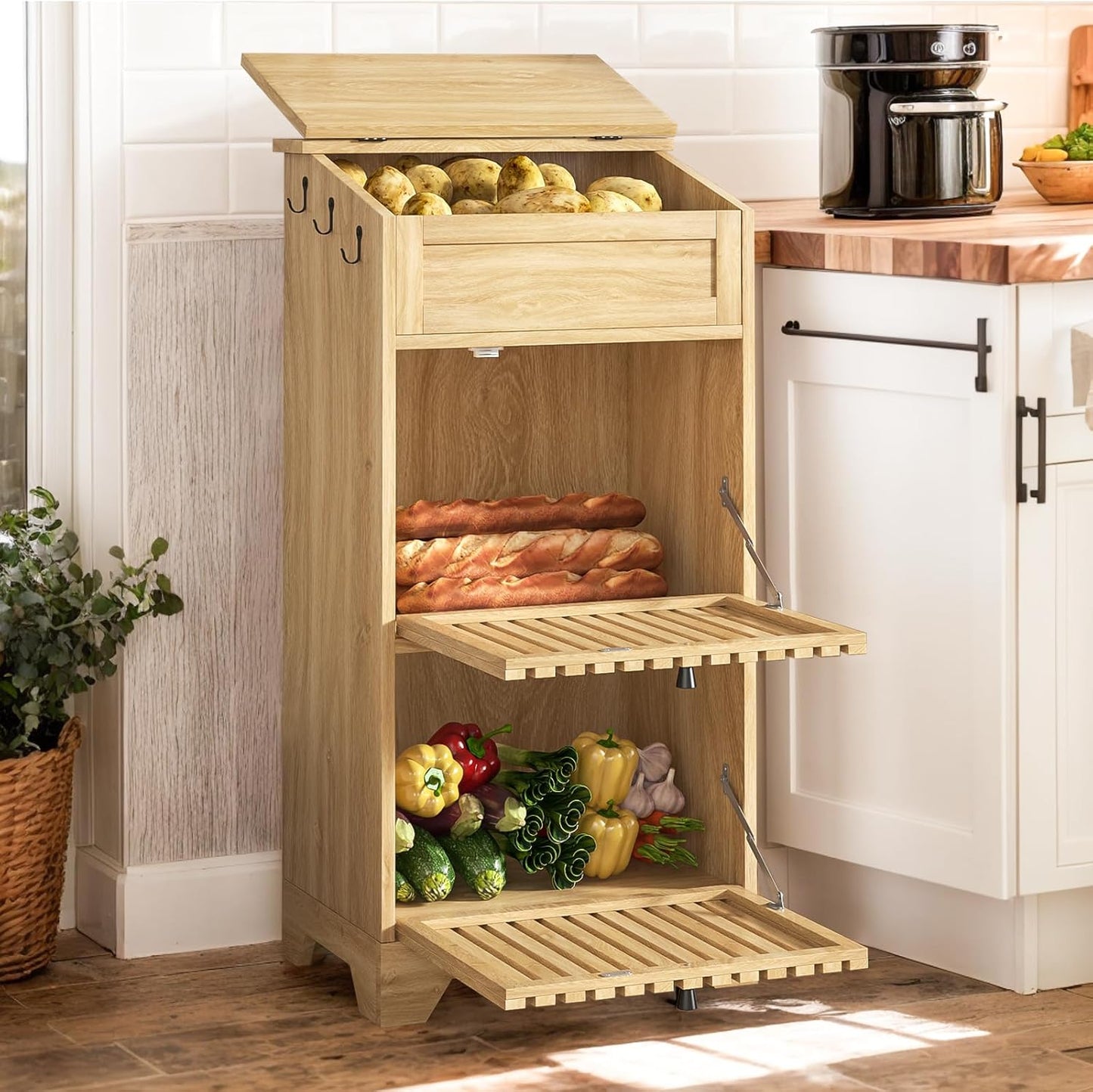 Potato Storage Bins for Kitchen - Stylish Wooden Vegetable Box