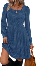 Womens Square Neck Long Sleeve Babydoll Sweater Dress - Flattering