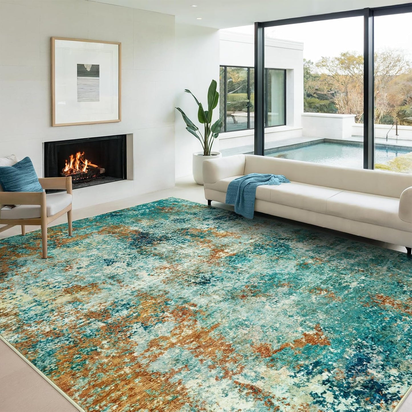 Washable Area Rugs for Living Room - Large Neutral Modern Design