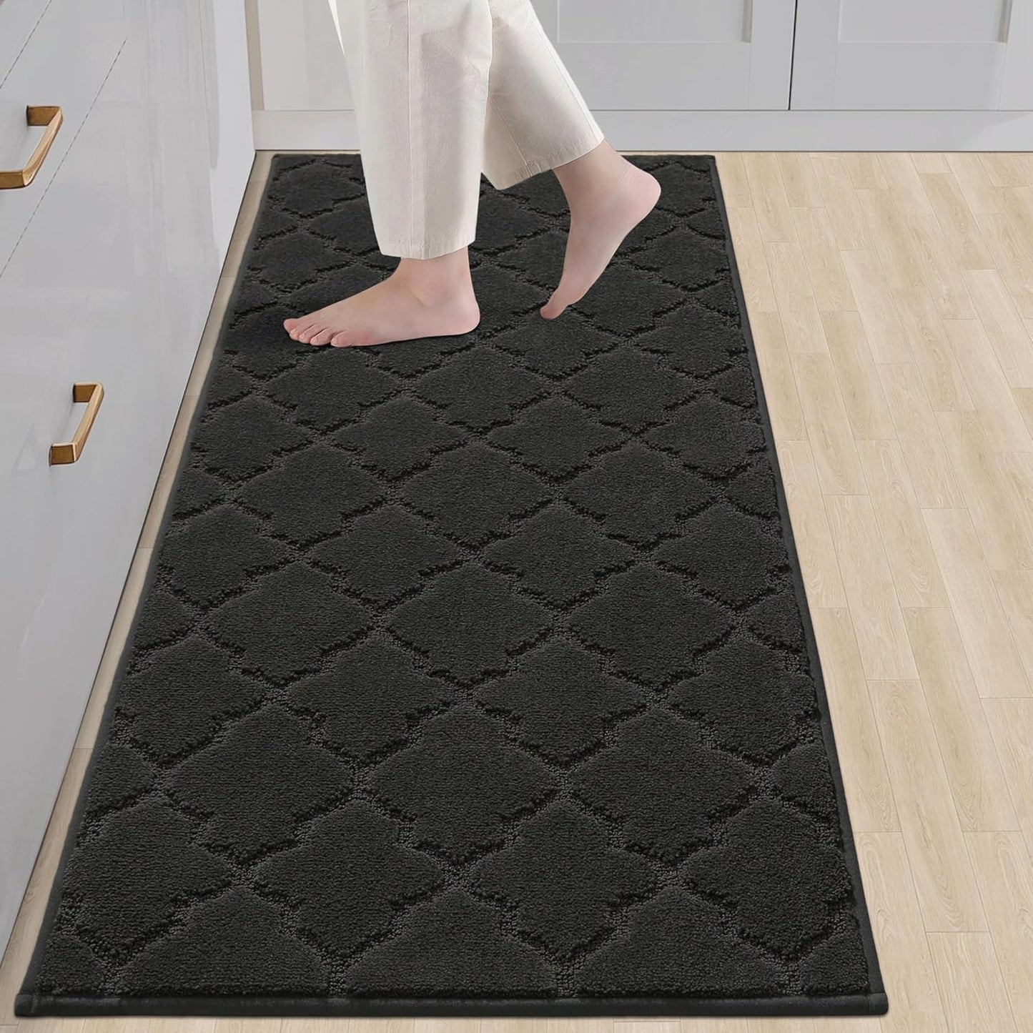 COSY HOMEER Kitchen Runner Rug Non-Slip Washable 24x60 in Black