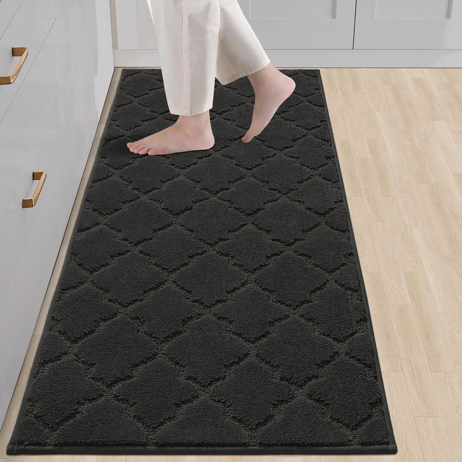 COSY HOMEER Kitchen Runner Rug Non-Slip Washable 24x60 in Black