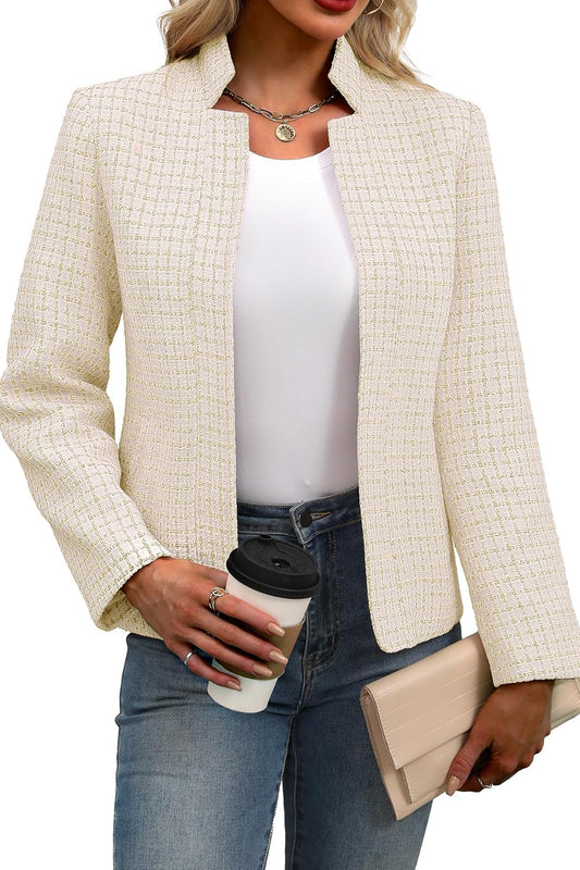 ELLEVEN Womens' Tweed Blazer Long Sleeve Jacket for Work