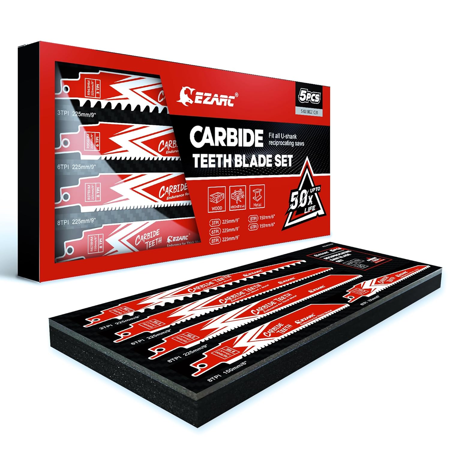 EZARC Carbide Reciprocating Saw Blades Set for Heavy-Duty Cutting