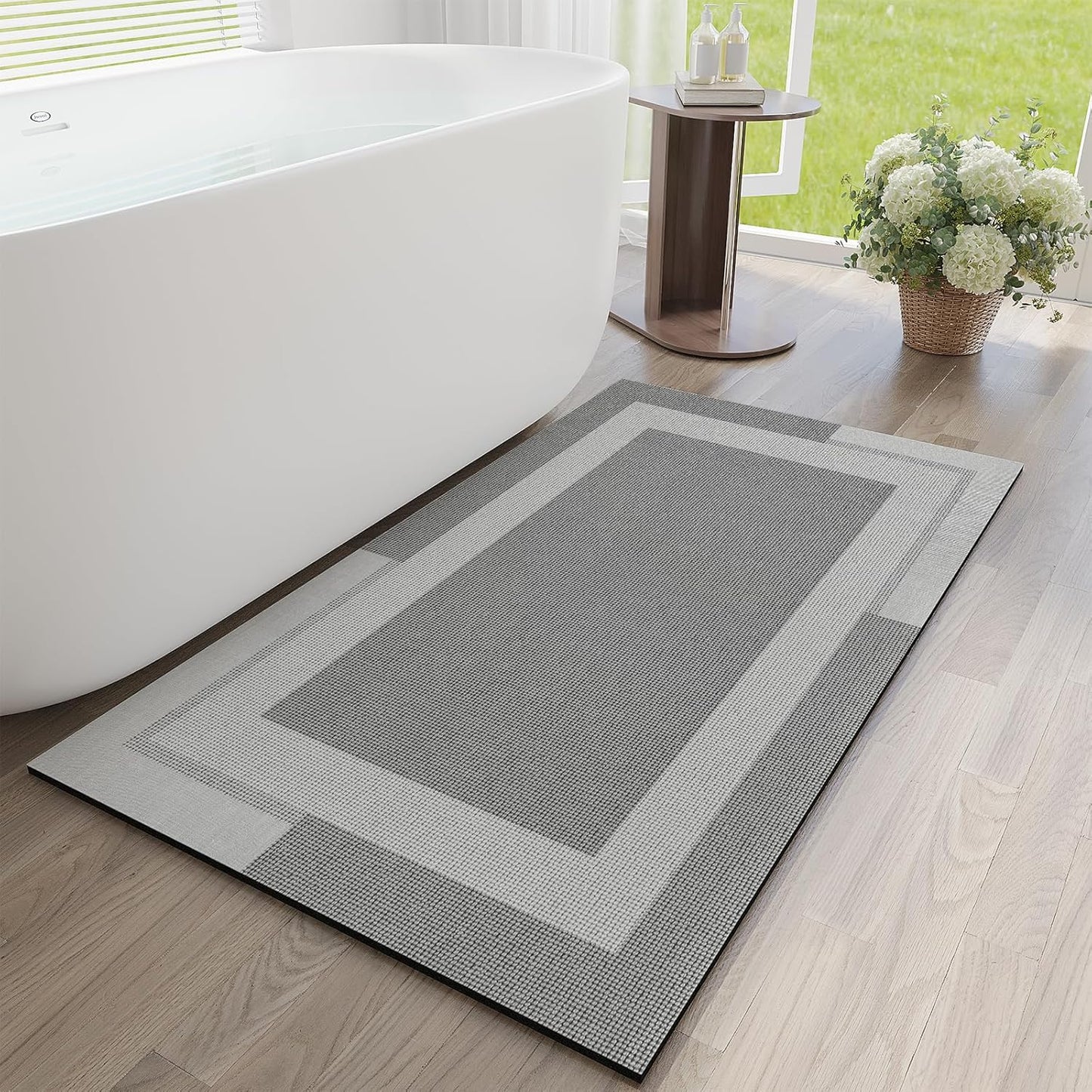 Non Slip Long Bath Mat for Bathroom Runner, Ultra Thin Grey Rug