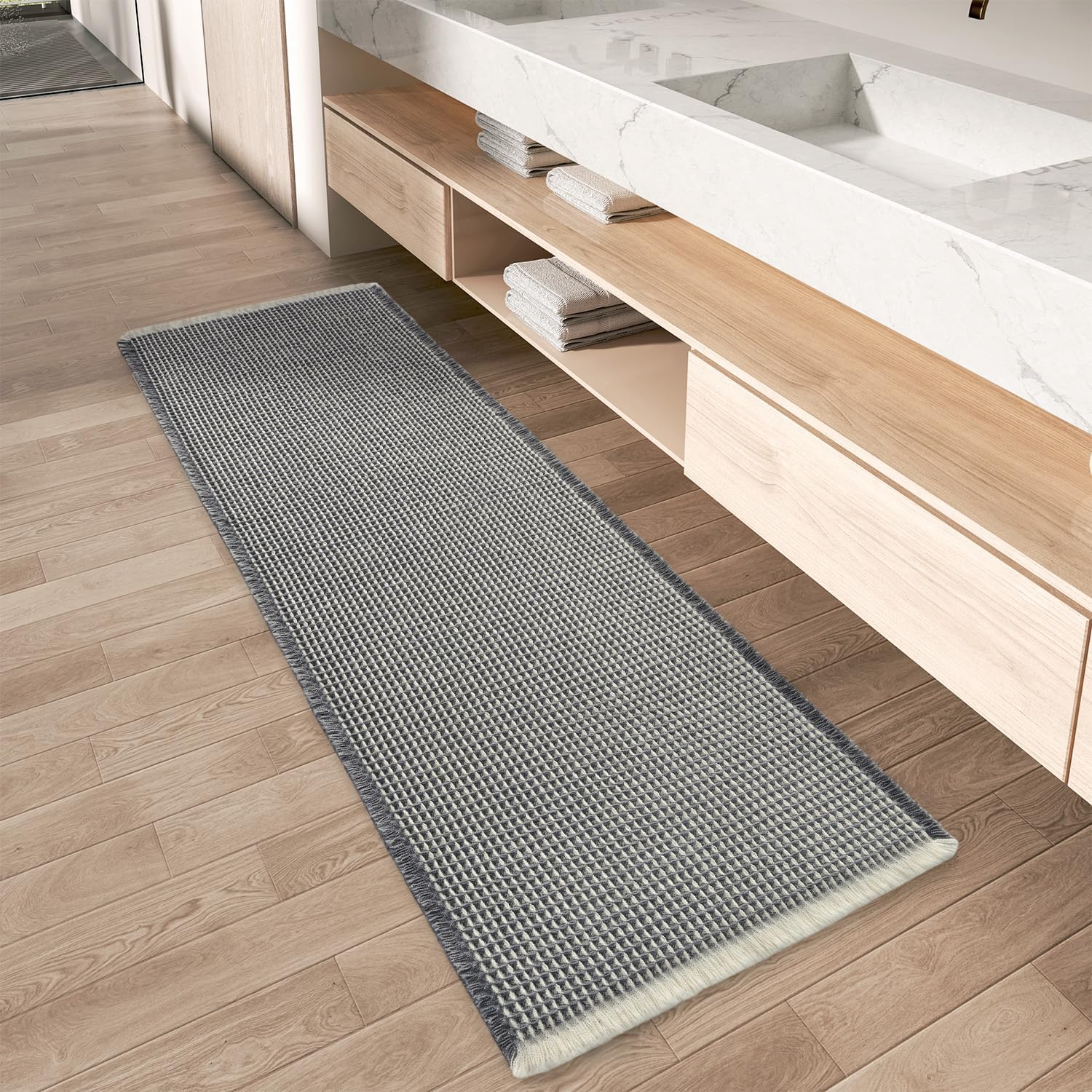 Upgraded Waffle Runner Rug for Bathroom - Super Absorbent & Non Slip