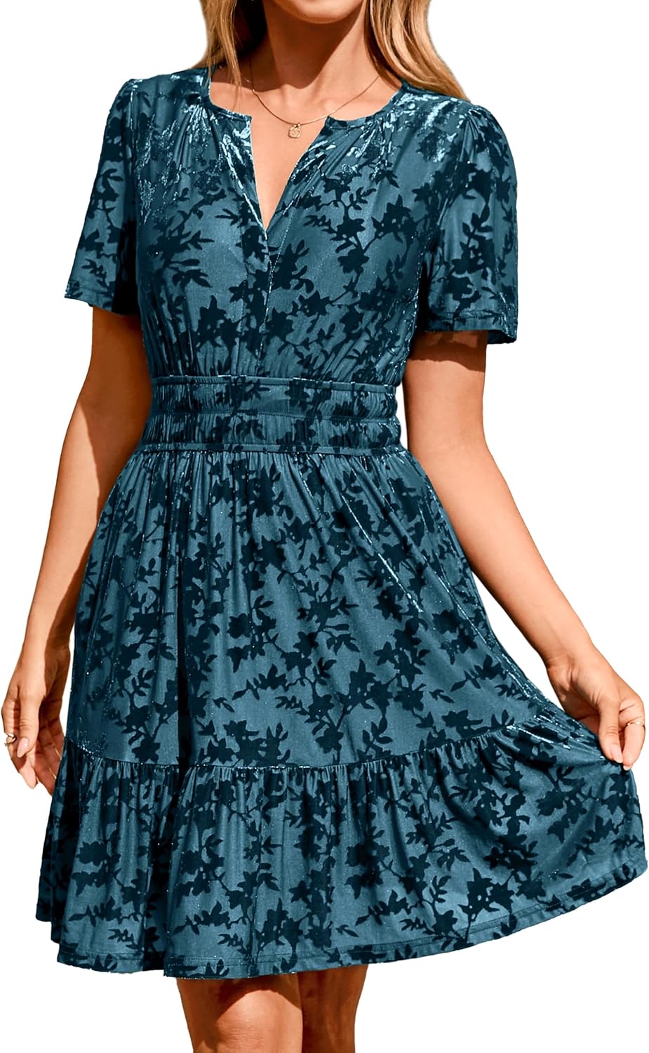 Simplee Women's Velvet Short Sleeve Cocktail Dress with Pockets