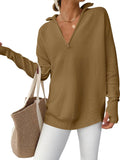 Womens Long Sleeve Quarter Zip Pullover Sweater - Ribbed V Neck
