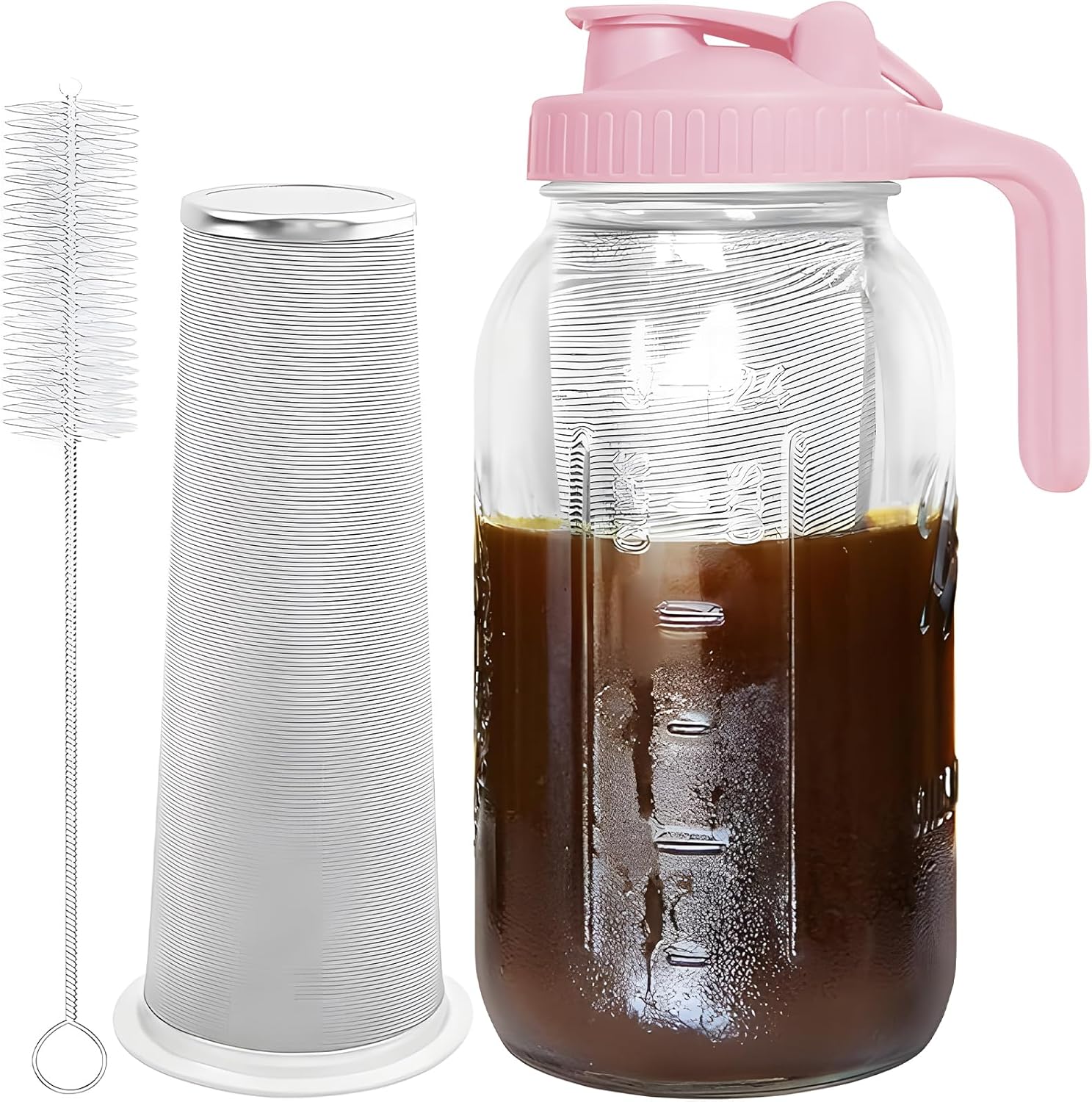 64oz Glass Cold Brew Jar - Stainless Steel Filter for Perfect Iced Coffee!