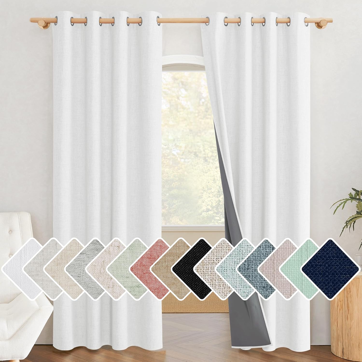 NICETOWN 100% Blackout Linen Curtains for Energy Saving Style