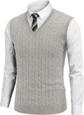 COOFANDY Men's Cable Knit V Neck Sweater Vest - Slim Fit Comfort