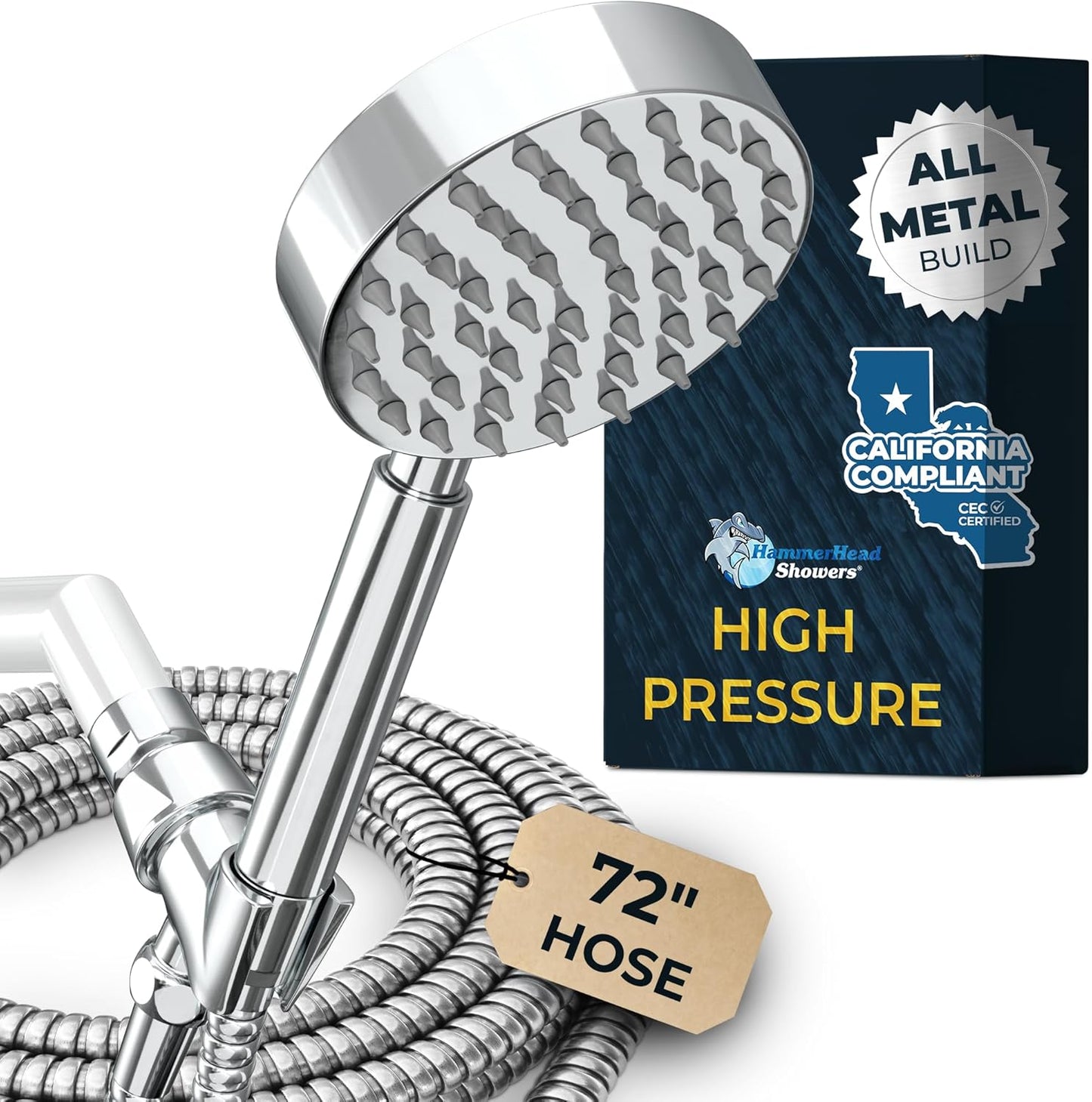 Solid Metal Low Flow Handheld Shower Head with Adjustable Hose