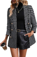 Plaid Tweed Blazer for Women - Dressy Casual Double Breasted
