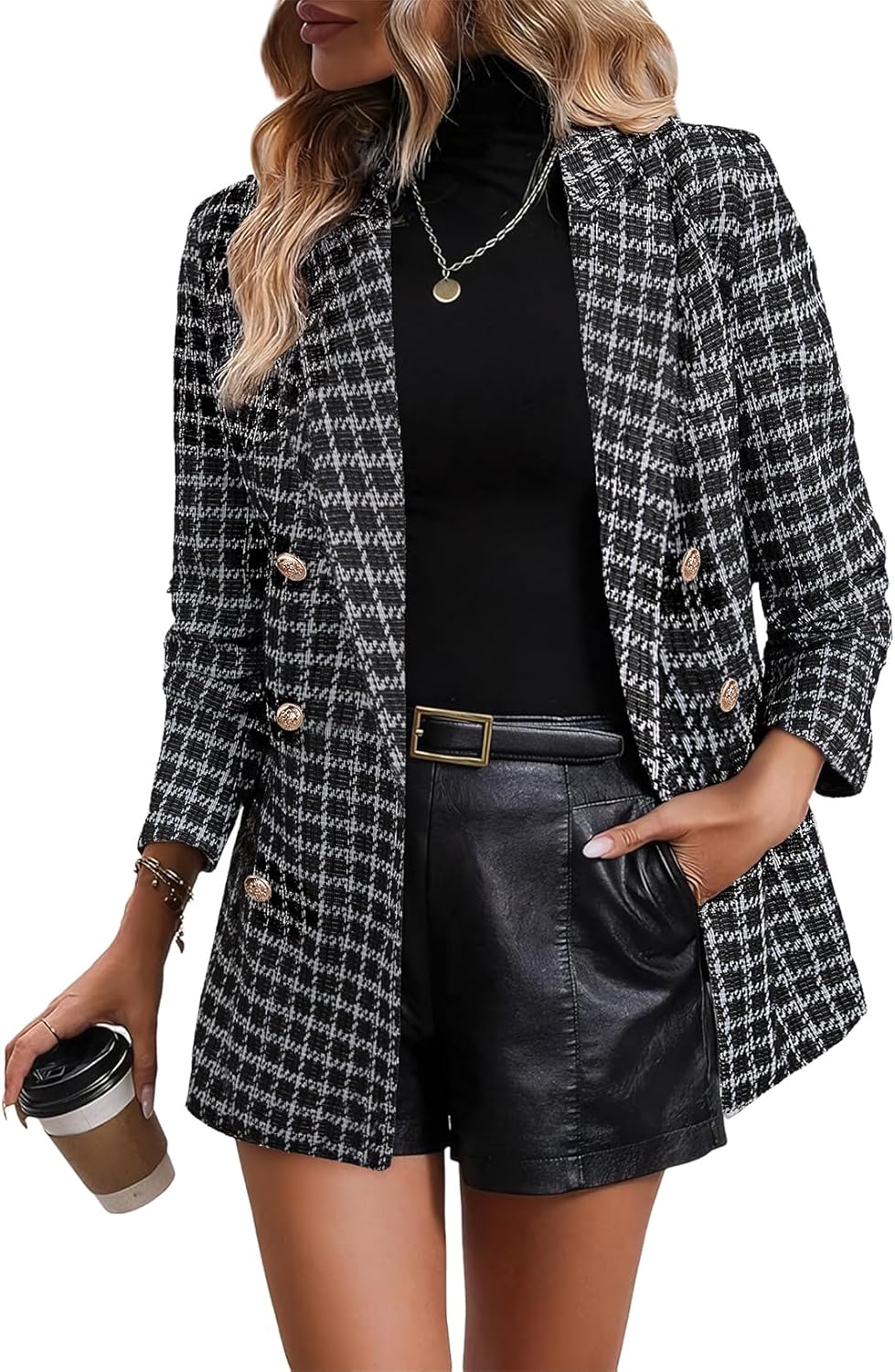 Stylish Womens Plaid Tweed Blazers for Casual and Work Wear