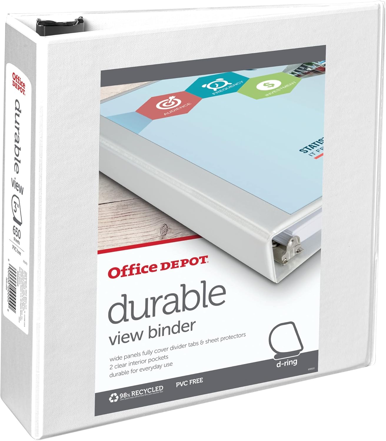 OfficeMax 3 Durable View Binder, 39% Recycled - White