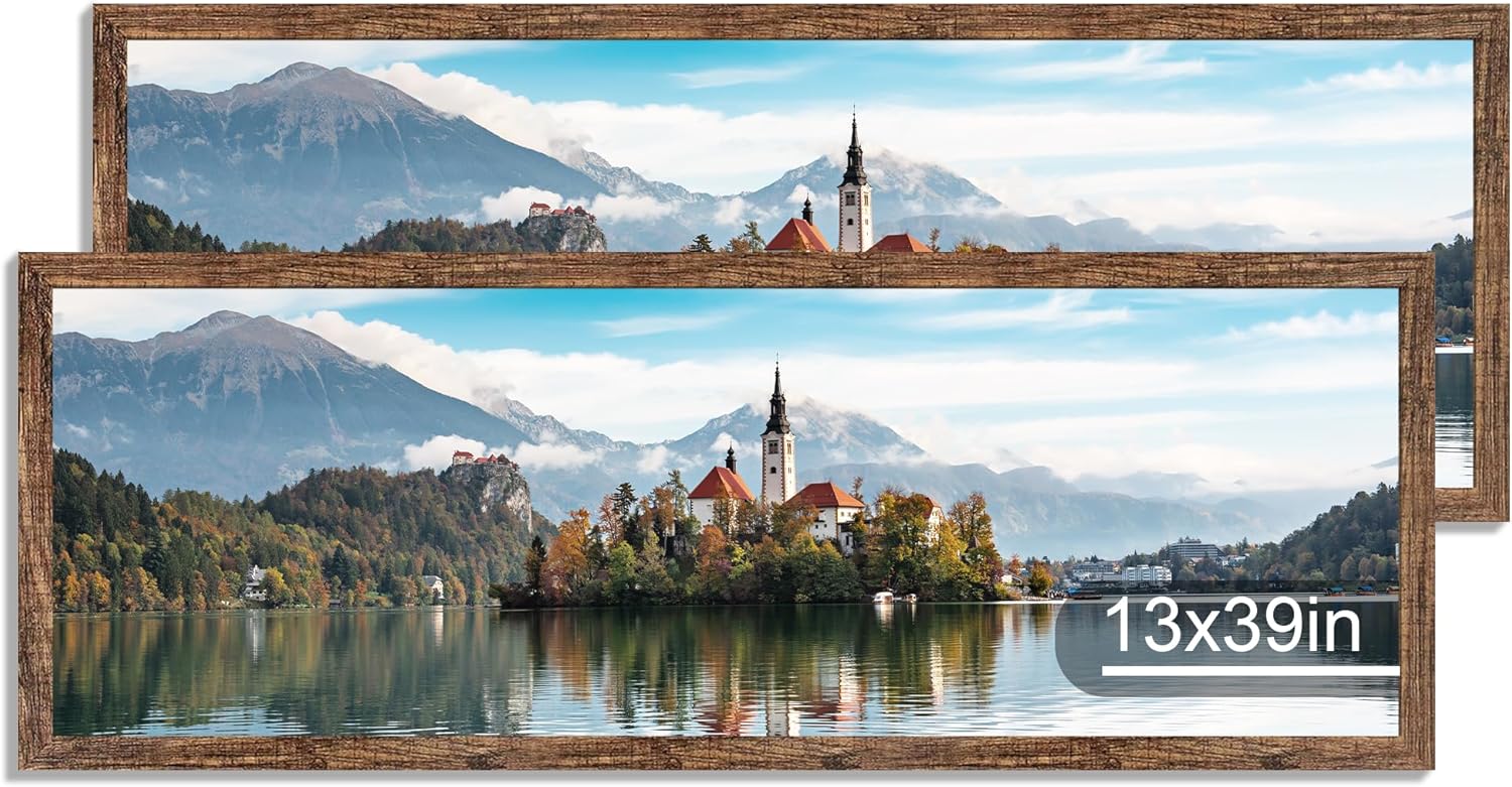 13x39 Puzzle Frame Set with Rustic Brown Wood and Glass