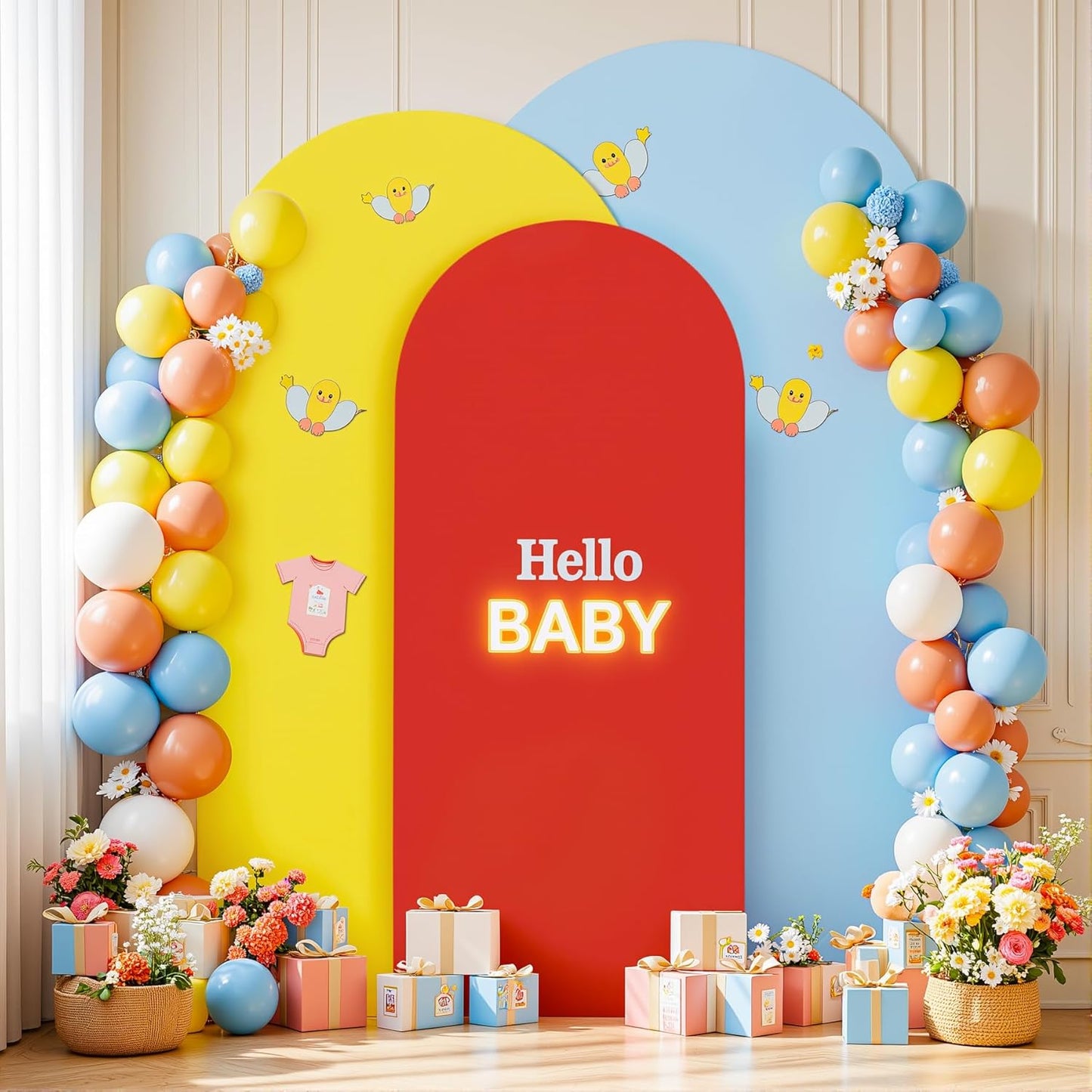 Red Yellow Blue Arch Backdrop Cover Set for Events and Parties
