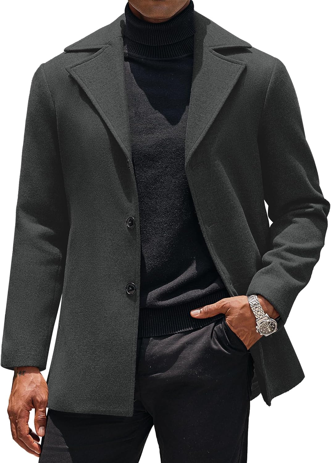 Stylish Mens Trench Coat for Winter - Notched Collar Peacoat