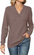 Ivicoer Women Long Sleeve V Neck Pullover Collar Knitted Sweater Soft