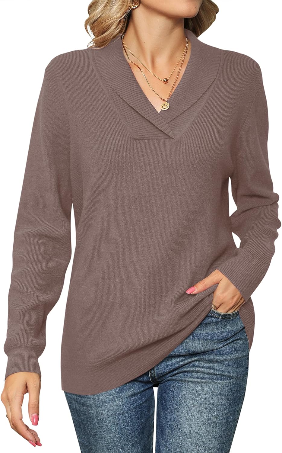 Ivicoer Women Long Sleeve V Neck Pullover Sweater for Style