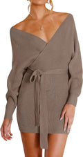 ZESICA Women's Fall Batwing Sleeve Wrap V Neck Sweater Dress - Slim
