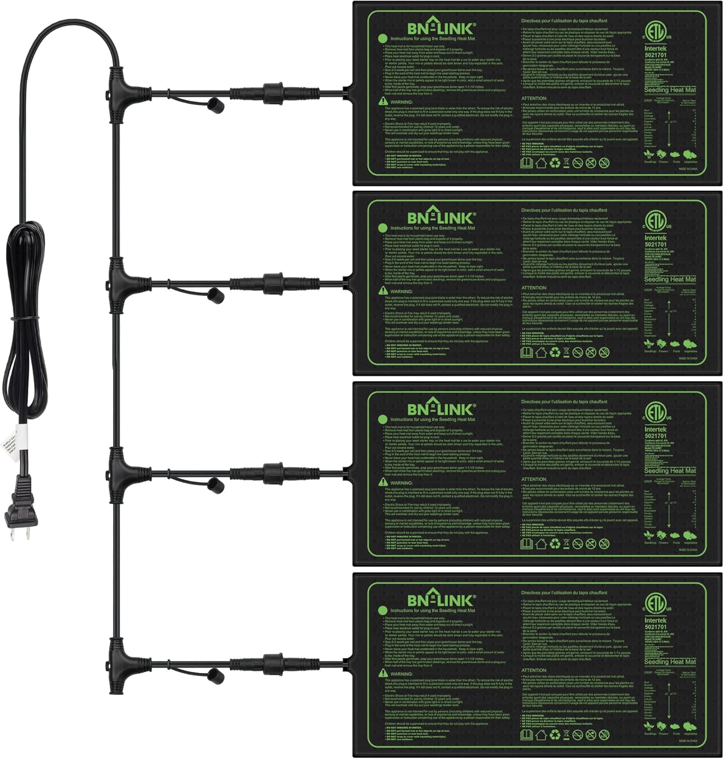 4-Pack Daisy Chainable Seedling Heat Mat Set for Faster Seed Starting