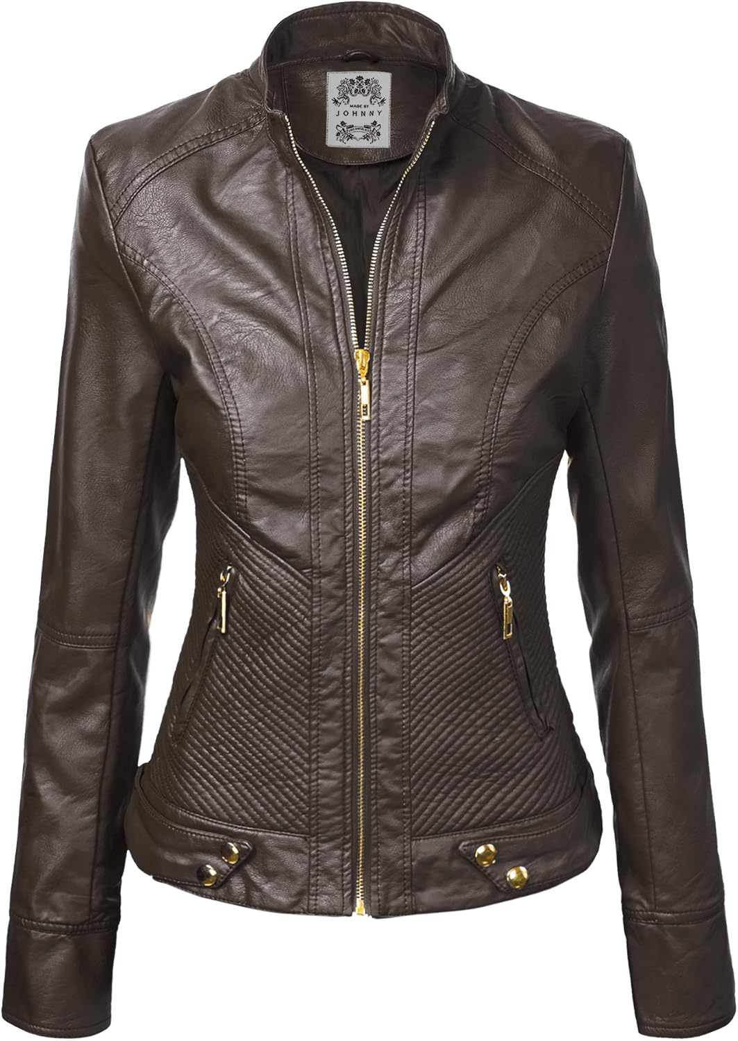 Made By Johnny Womens Faux Leather Zip Up Moto Biker Jacket