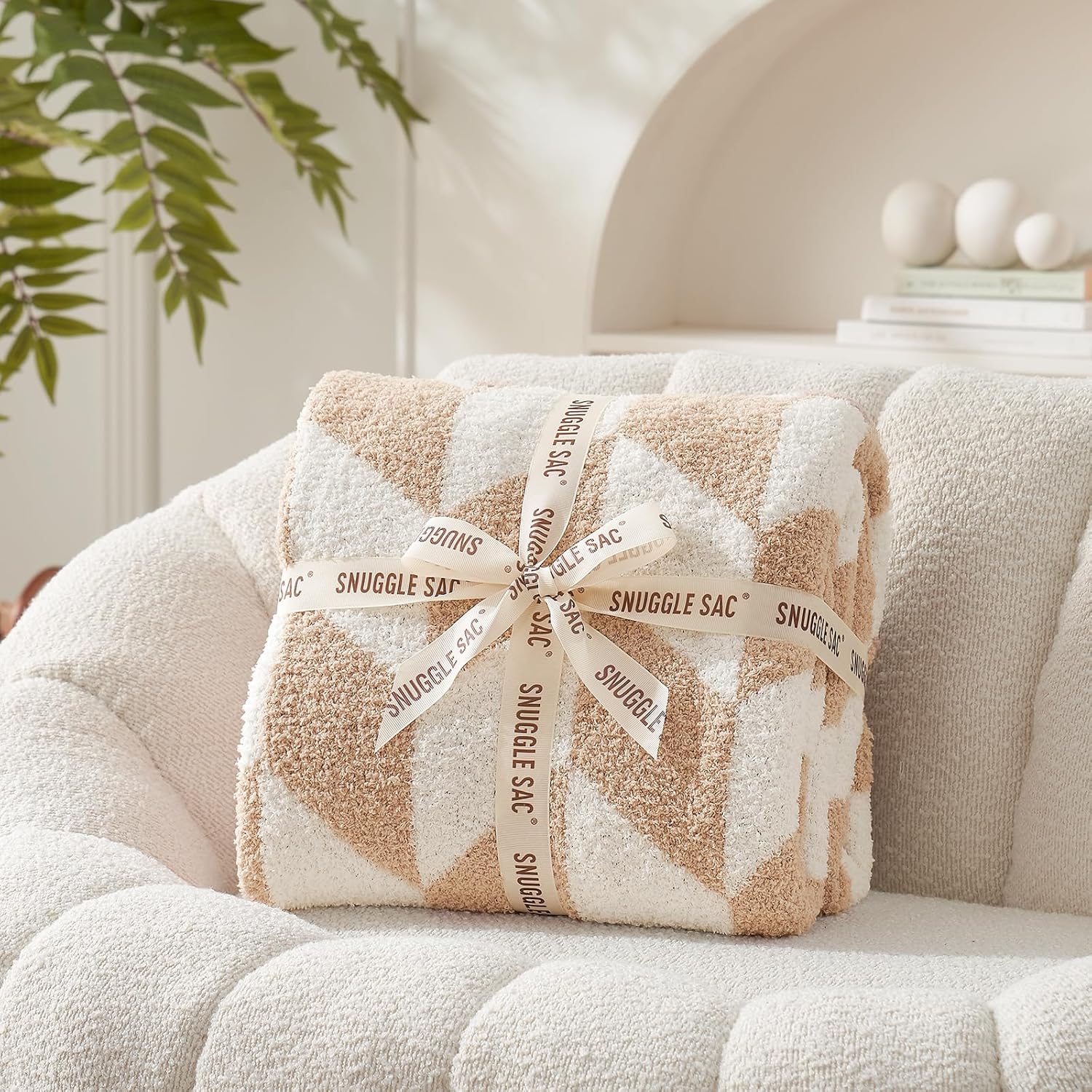 Snuggle Sac Beige Twin Size Blanket - Super Soft Cozy Knit