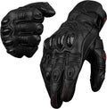 Leather Motorcycle Gloves for Men - Carbon Fiber Knuckle Protection