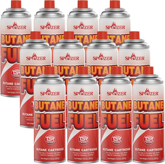 12-Pack Explosion Proof Butane Fuel for Camp Stoves - Spozer