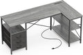 L Shaped Office Desk with Power Outlets - 55 in Corner Workstation