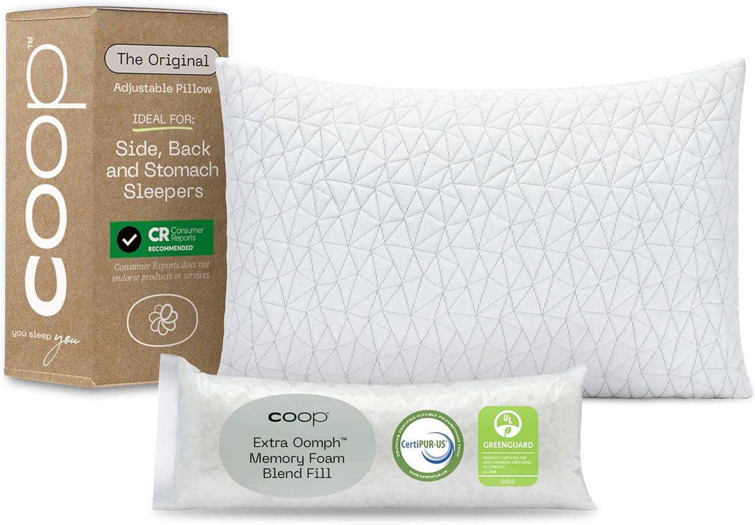 Adjustable Memory Foam Queen Pillow ~ Coop Home Goods