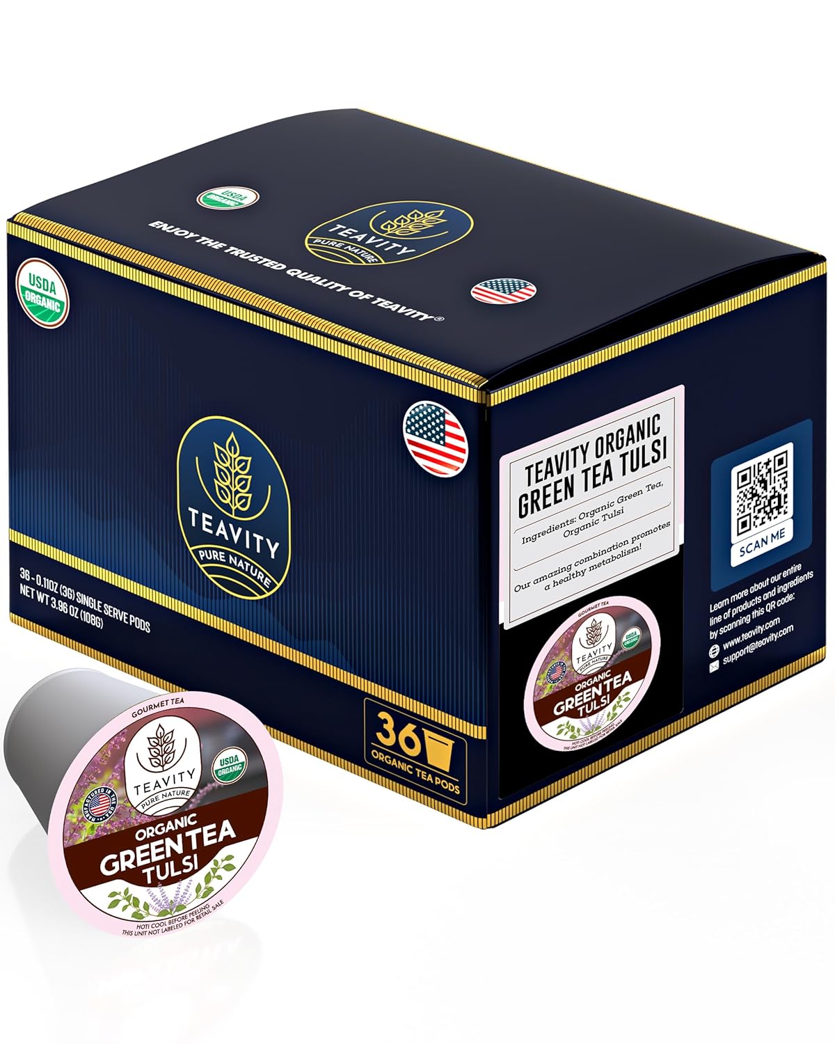 Organic Tulsi Green Tea Pods for Keurig - Refreshing and Natural