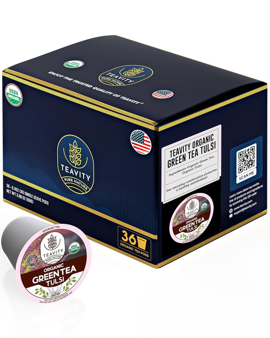 Organic Tulsi Green Tea Pods for Keurig - Refreshing and Natural