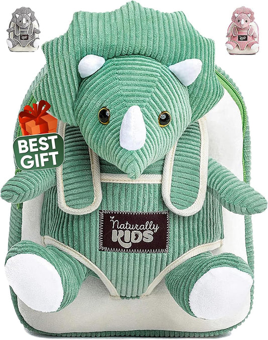 Green Triceratops Plush Backpack for Kids 3-5, Perfect Gift