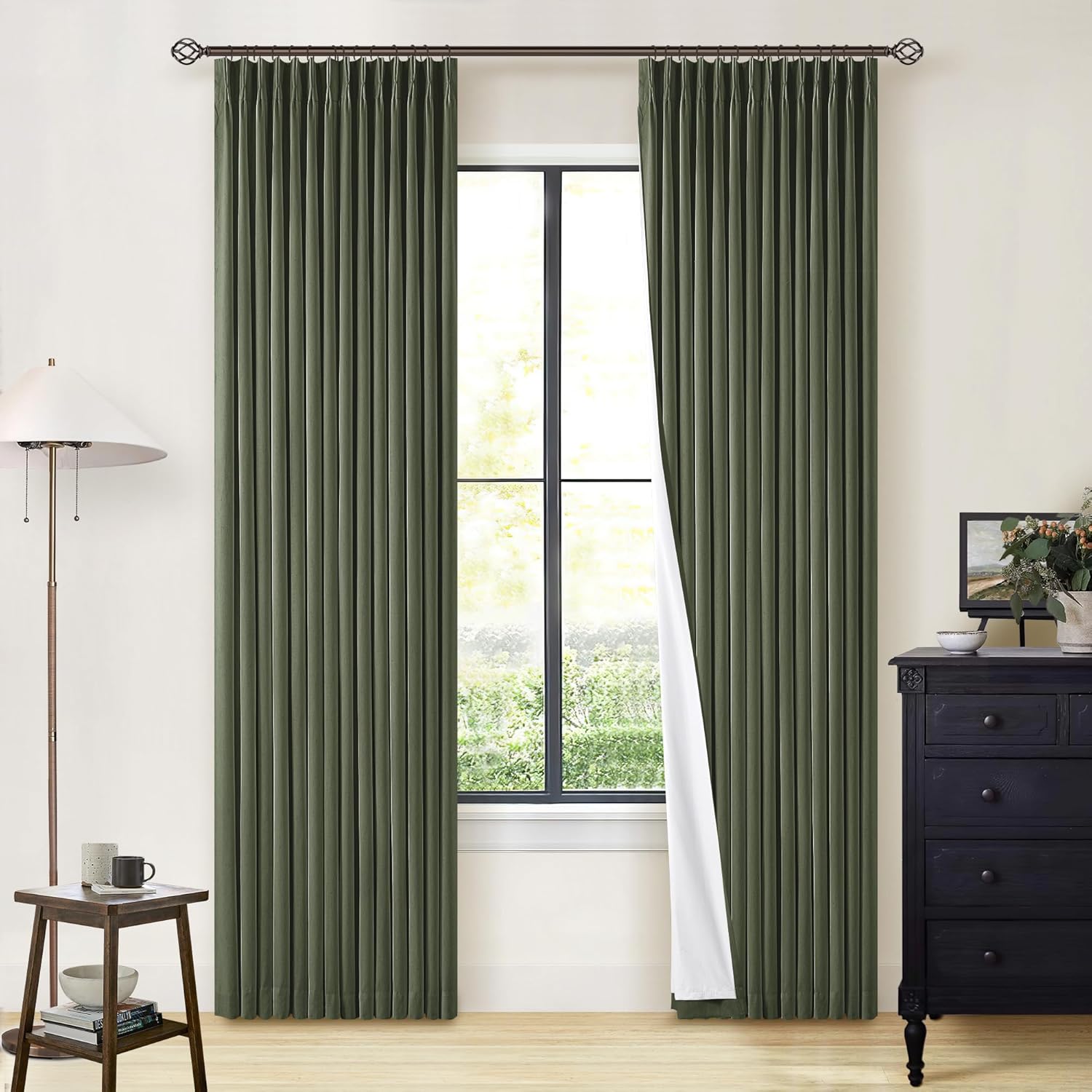 Olive Green Pinch Pleated Full Blackout Curtains for Any Room