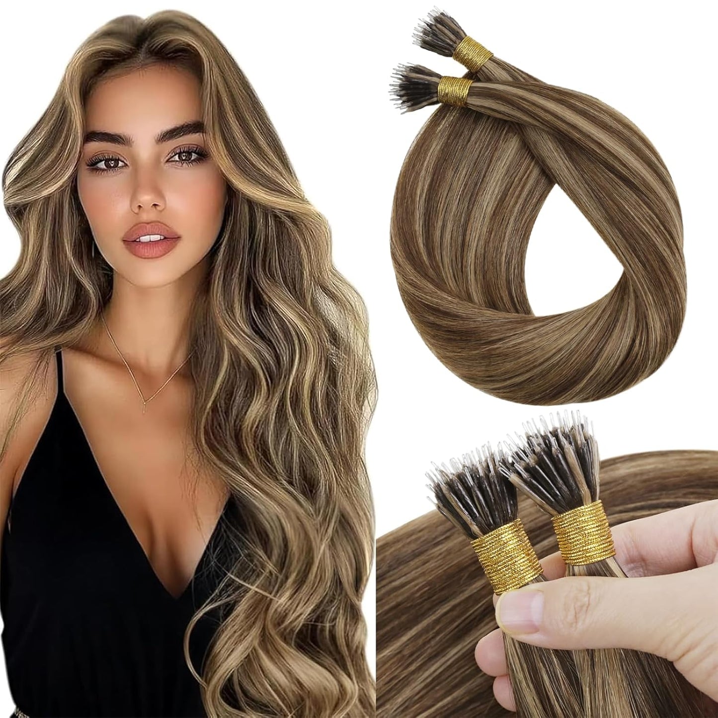 Nano Bead Hair Extensions for Long Hair - 24in Dark Brown
