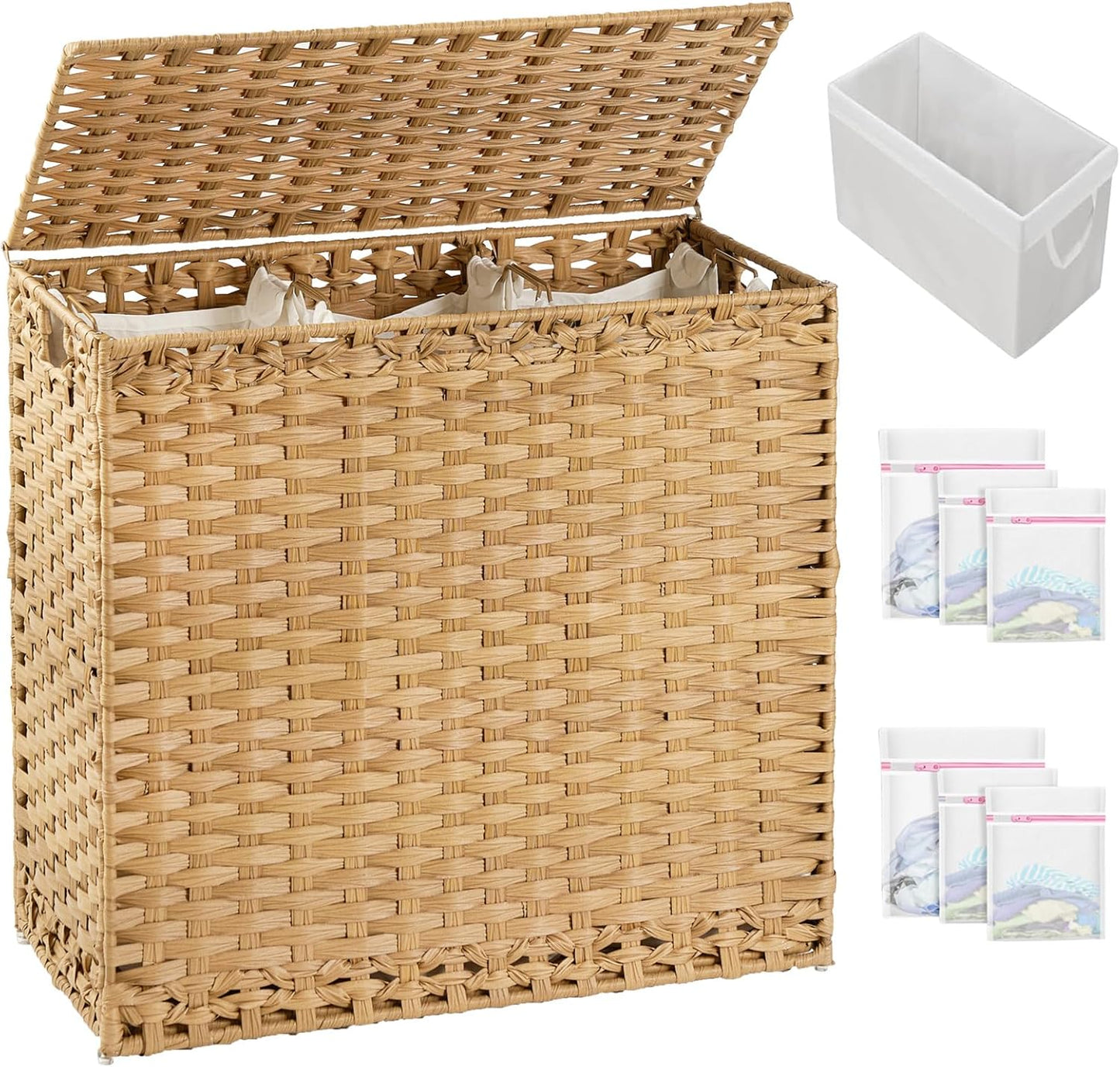 Laundry Hamper with Lid and Removable Bags for Easy Sorting