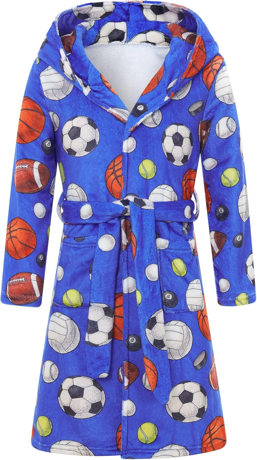 Funnycokid Boys Robe Soft Hooded Fleece Bathrobe for Kids