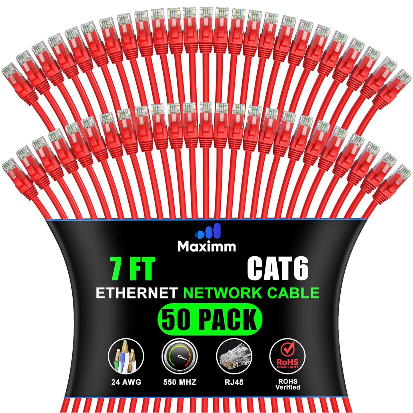 Maximm Cat 6 Ethernet Cable 7ft - High-Speed LAN 10Gbps