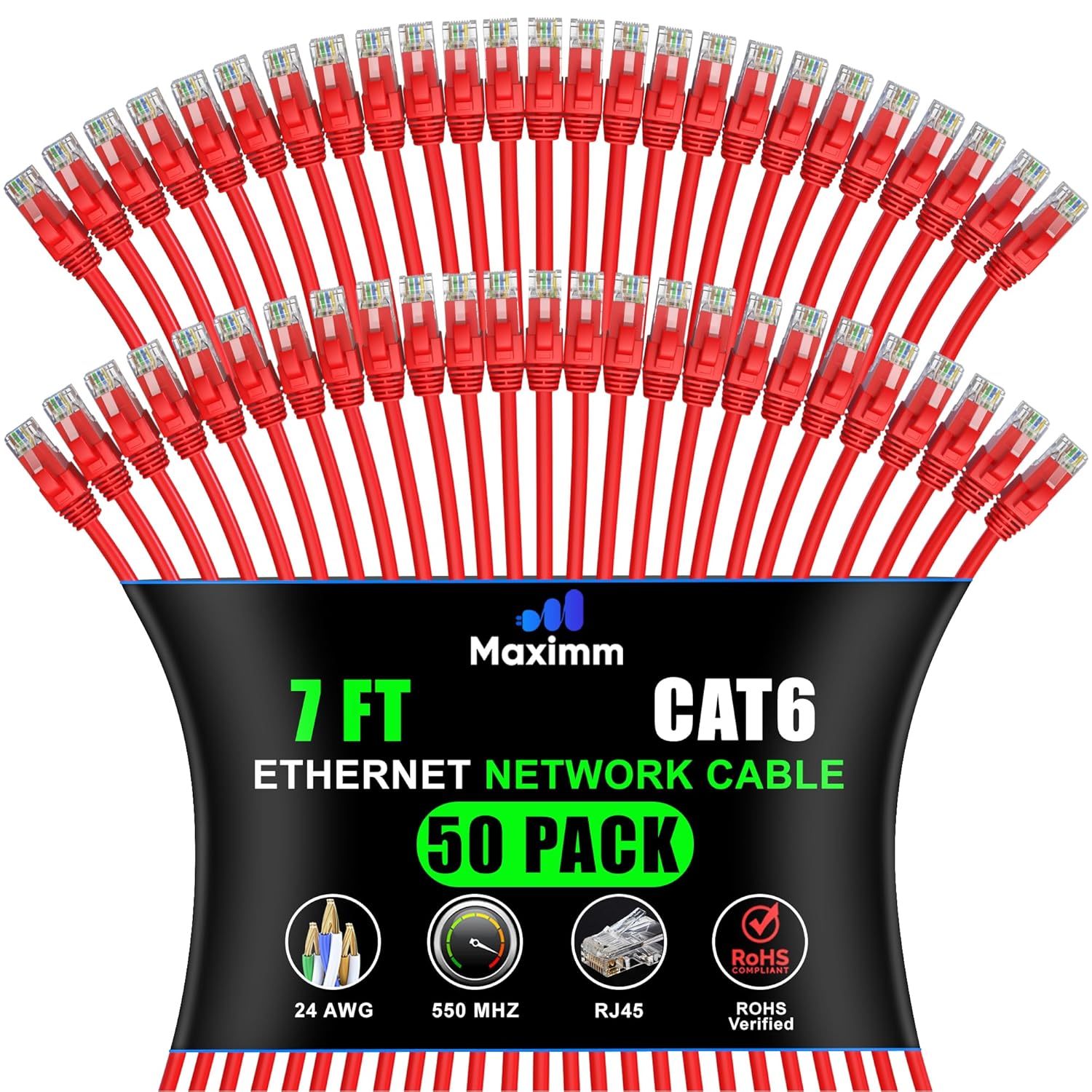 Maximm Cat 6 Ethernet Cable 7ft - High-Speed LAN 10Gbps