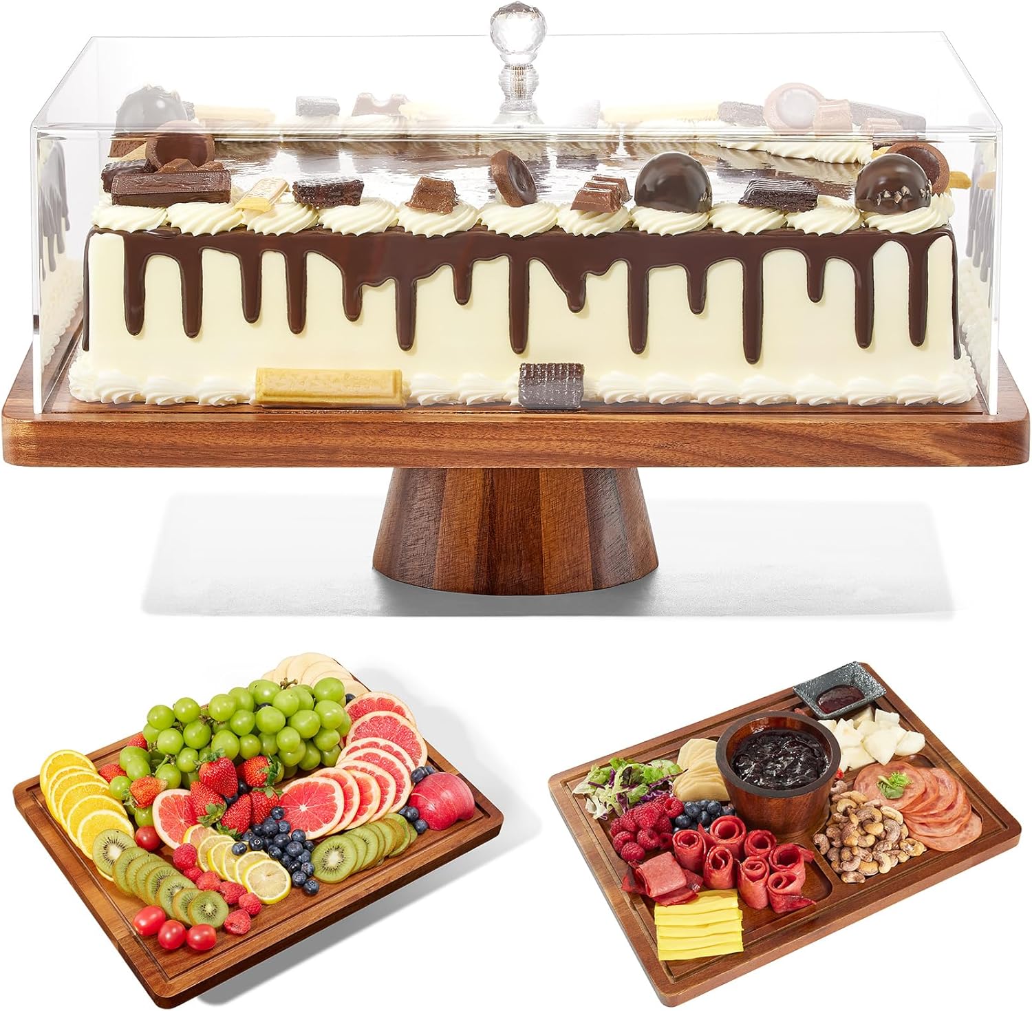 Elegant Acacia Wood Cake Stand with Lid for Stunning Displays