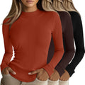 Riyiper 3 Pack Womens Ribbed Mock Turtleneck Long Sleeve Tops - Slim
