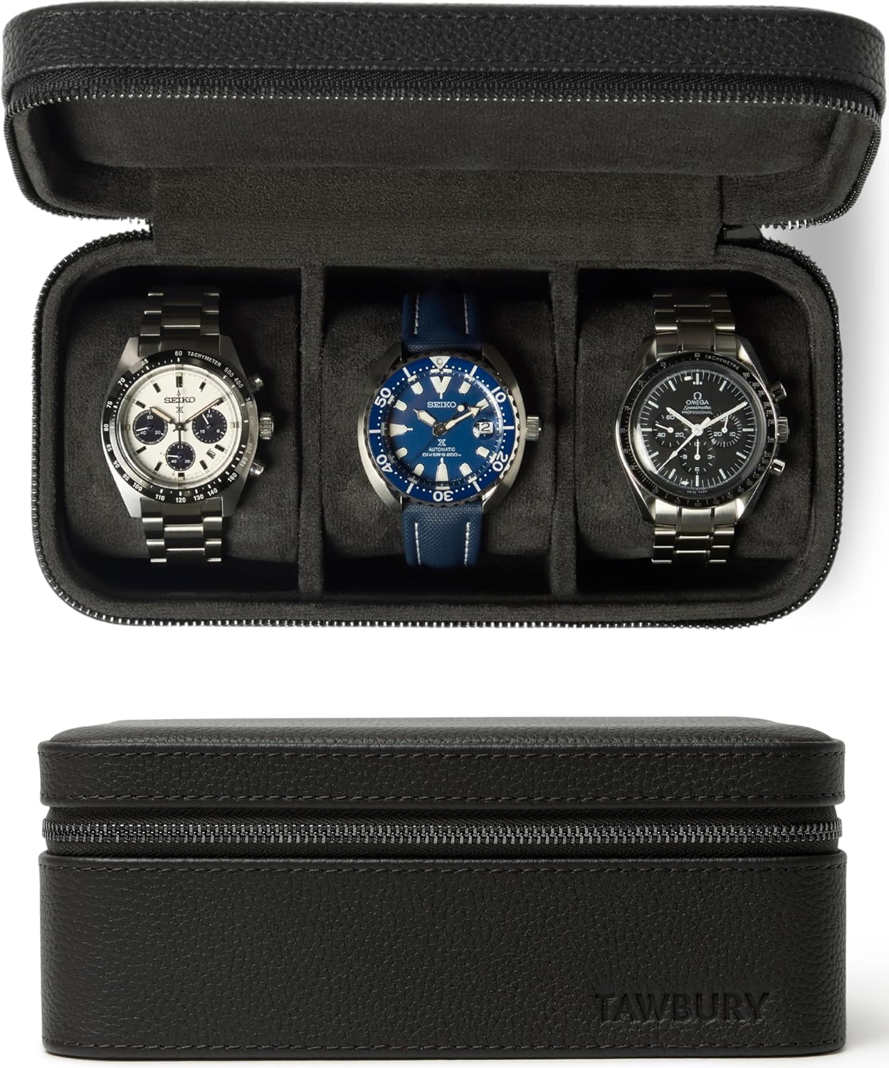 Luxury Leather 3-Watch Travel Case by TAWBURY