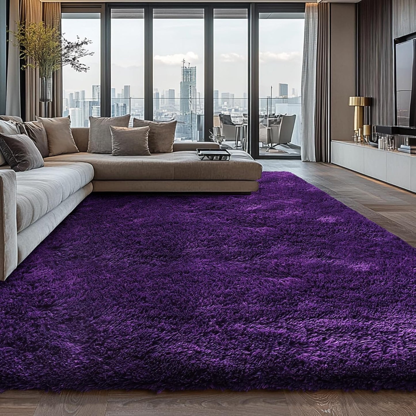 Ultra Soft Purple Shag Area Rugs for Bedroom and Living Room