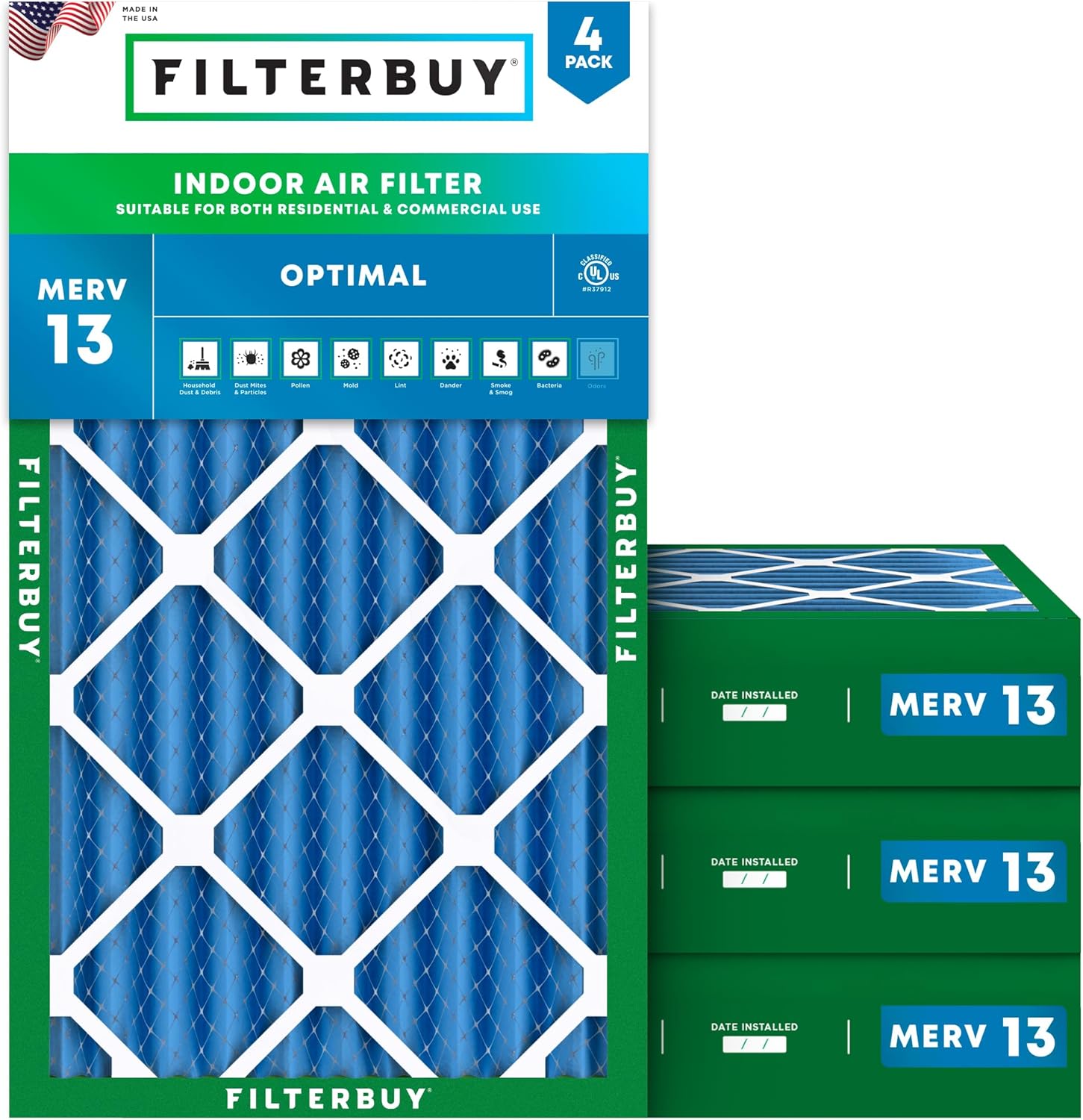 Filterbuy 16x24x4 Air Filter MERV 13 for Smoke & Allergy Defense